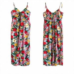 Old Navy Floral Jumpsuit XS Coastal Chic Tie Strap Smocked Back Linen Blend